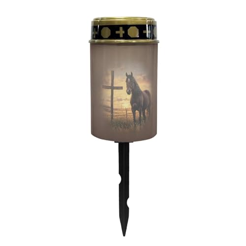 Image of Horse Cross Cross Solar Grave Lights for Cemetery Flameless Solar Powered Light for Prayer Waterproof Cemetery Solar Lights for Grave Cemetery Decor Candle Lamp