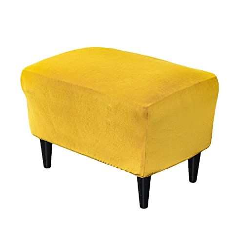 Pendejato Stretch Ottoman Covers, Velvet Ottoman Slipcover Rectangle Storage Stool Cover Footstool Slipcover For Living Room Furniture Protector (Yellow) #TOP26
