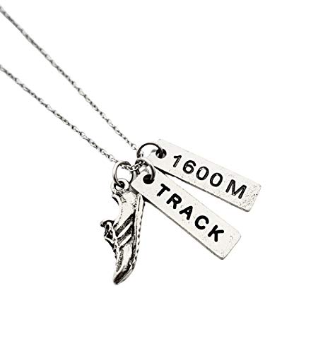 Pewter RUN TRACK 1600M Necklace - Pewter Running Shoe Charm, Pewter TRACK Pendant and Pewter 1600M Pendant on 18 inch Stainless Steel Cable Chain - All Pewter
