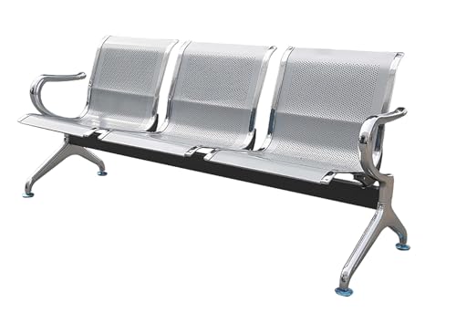 Image of Three Seater Waiting Area Chair for Airport, Hospital, Clinic, Reception, School, Garden, Mild Steel, Silver (Set of 2)