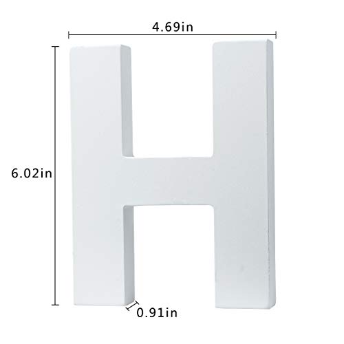 5.9"（L X4.5(H) X0.8(W) 15X11.5X2Cm Wall Letters Marquee Alphabet H Wood Wooden Number Diy Block Words Sign Hanging Decor Letter For Home Bedroom Office Wedding Party Decor White #TOP1