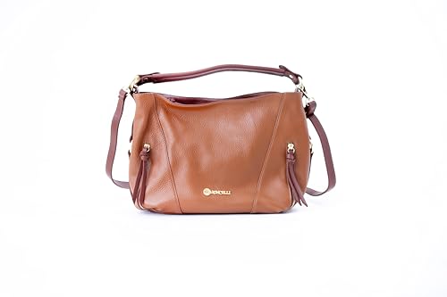 Image of Baroncelli Medium Italian Leather Tote Bag for Women - Pebbled Genuine Leather Handbag with Zipper - Made in Italy