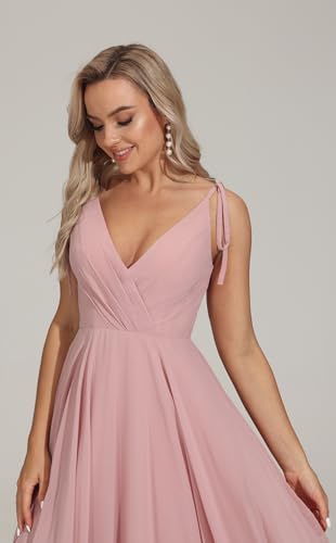 Image of HSFIYAKJ Bridesmaid Dresses Long Chiffon Formal Dress Open Back V Neck Evening Prom Gown for Women with Pockets
