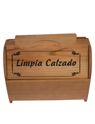 Artema - Caja limpia calzado de madera 21,5 x 25,8 x 15,8 cm, recipiente de madera para guardar betún, cepillos, trapos, utensilios limpiar zapatos con asa y tapas a los lados