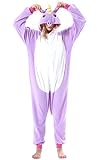 ULEEMARK Damen Jumpsuit Onesie Tier Fasching Halloween Kostüm Lounge Sleepsuit Herren Cosplay Overall Pyjama Schlafanzug Erwachsene Unisex Lila Einhorn for S