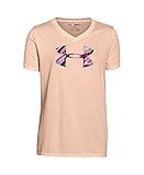 Under Armour Youth Girls' Big Logo Tech Short Sleeve V-Neck T-Shirt, Peach Frost/Beet, X-Small