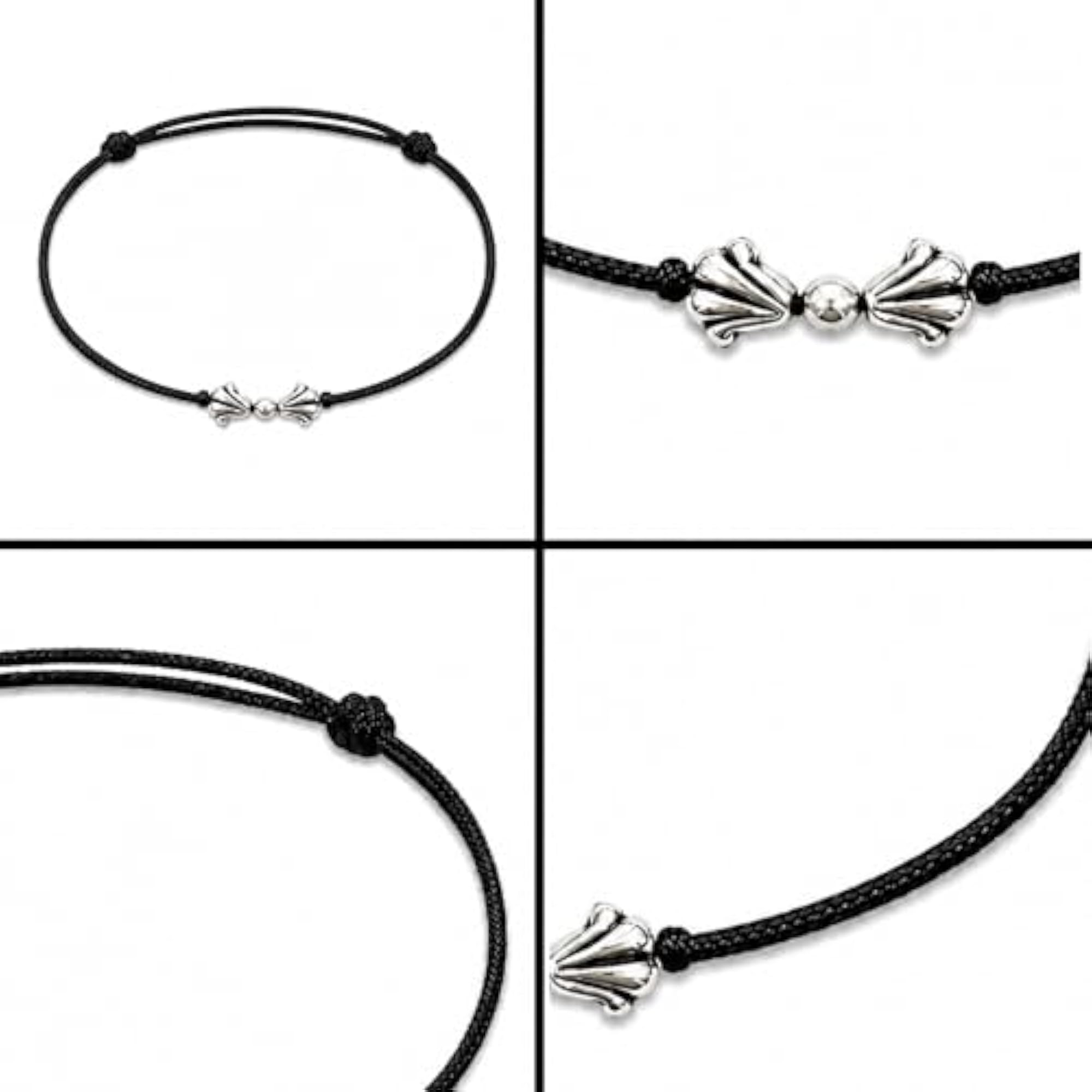 Women's 925 Sterling Silver Tie Knot Anklet with Black Thread