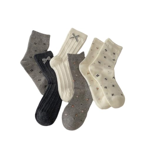 Image of Kelabia 6 Pair Cute Cotton Socks Kawaii Bear Ankle Preppy Ruffle Socks for Women Japanese Fall Vintage Crew Socks