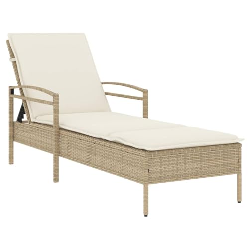 vidaXL Chaise Longue avec Coussin Beige 63x200x81 cm résine tressée, lit de Bronzage, Chaise Longue inclinable, lit de Jour d'extérieur