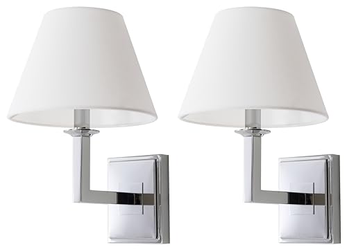 Image of SAFAVIEH Lighting Collection Pauline Modern Contemporary Chrome Bedroom Bathroom Vanity Hallway Foyer Living Room Wall Sconce Set of 2 (LED Bulbs Included)