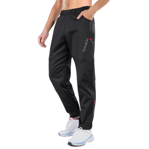 Santic Pantalon de cyclisme long pour homme - Respirant - Polaire thermique - Pantalon de VTT - Pantalon de course épais - Pantalon de sport pour...