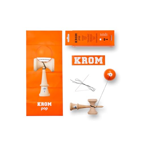KROM - Kendama Pro Pop LOL Orange - Bilboquet Japonais - Jouet en Bois pour Adulte et Enfant - Pack : Ficelle de Rechange + Stickers offerts – vue 2