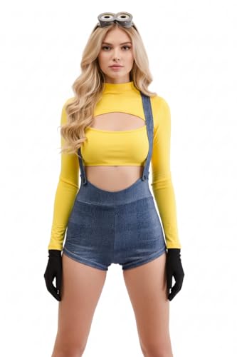Yellow Mini Worker Costume - Women Tiny Chaos Outfit, Adult Hallo...
