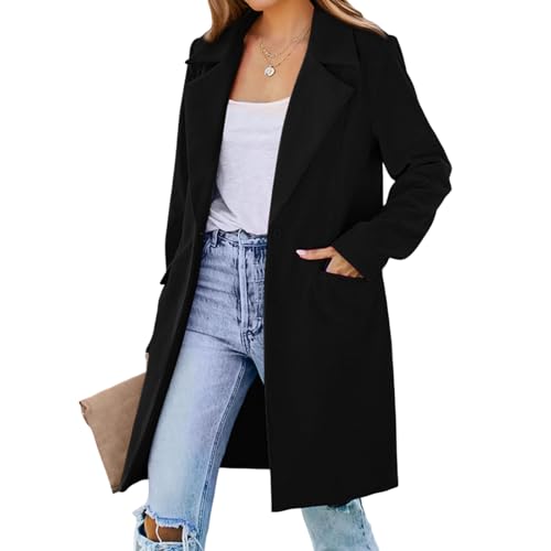 Women's 2024 Fall Long Blazer Jackets Elegant Blend Wool Pea Coat Long Sleeve Notch Lapel One Button Outerwear2