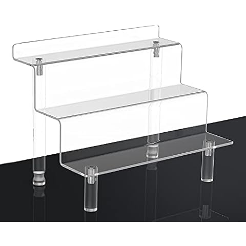 WINKINE Acrylic Riser Display Shelf 3-Tier Tabletop stand for Amiibo Funko POP Figures Spice Rack Cupcake Stand Tabletop Acrylic Display Riser for Decoration & Organizer(1 piece small) Cover