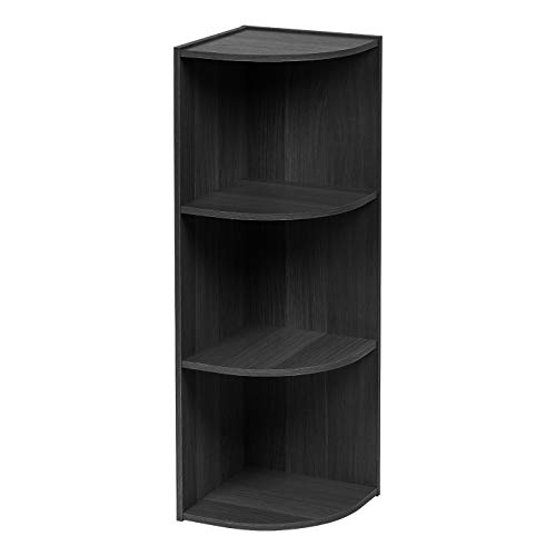 IRIS USA 3 Tier Small Corner Bookcase Storage Cubby Shelf, Bookshelf, Black