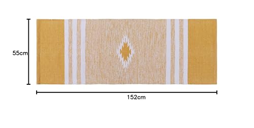 Image of Hand Woven 100% Natural Cotton Designer Rug|Kitchen Runner|Bedside Runner|Kitchen Mat|Carpet|Multiple uses for Balcony,Living Room,Bedroom,Size-22x60 Inches, (Yellow)