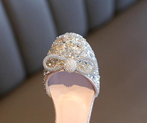 Girls Mary Jane Dress Shoes Low Heel Princess Party Glittler Bow Sandals3