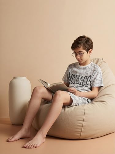 Image of Li'l Tomatoes Boys 100% Cotton Night Suit Set | Half Sleeve T-Shirt & Shorts | Color Block & Typography Print | Soft & Breathable Sleepwear | Casual Summer Wear | 9-16 Years