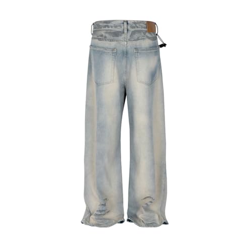 Men’s Trendy Workwear Jeans, Ripped Style, Embroidered Letters, High-Rise Button Design3