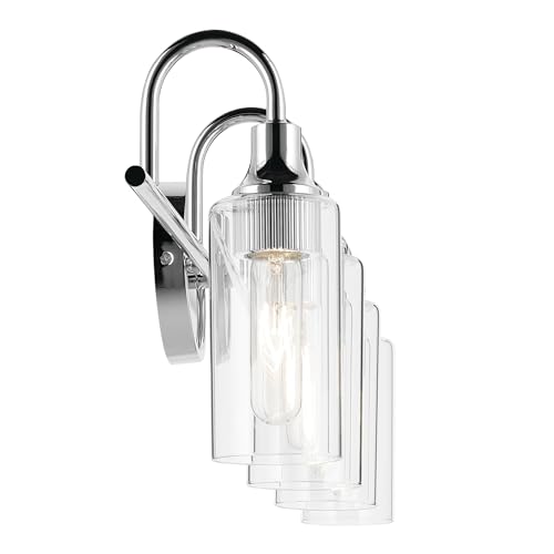 Image of Kichler Kavi 4-Light Bathroom Vanity Light, Chrome | Damp-rated vanity light with clear glass for bathroom mirrors (31.5 inch x 10 inch), 55212CH