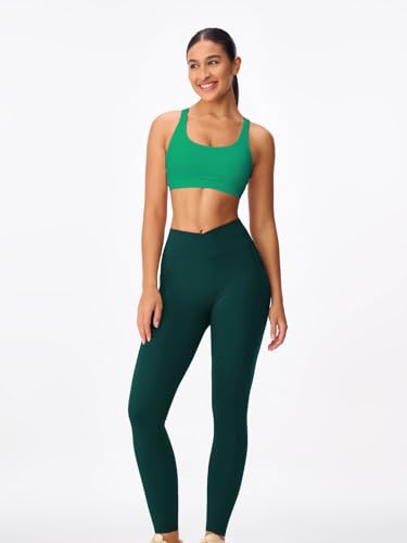 Image of Women's Strappy Sports Bras Light Compression Crop Criss Cross Back Padded Workout Yoga Bra Supportive U Neckline