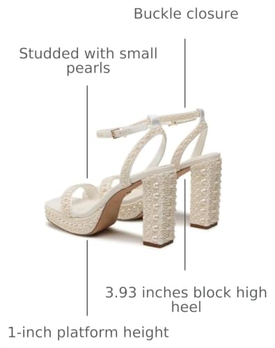 Image of Goolita Womens Open Toe Pearl Platform Heels For Women Chunky Buckle Ankle Strap Wedding Heeled Sandals Dress Evening Bride Bridal Shoes
