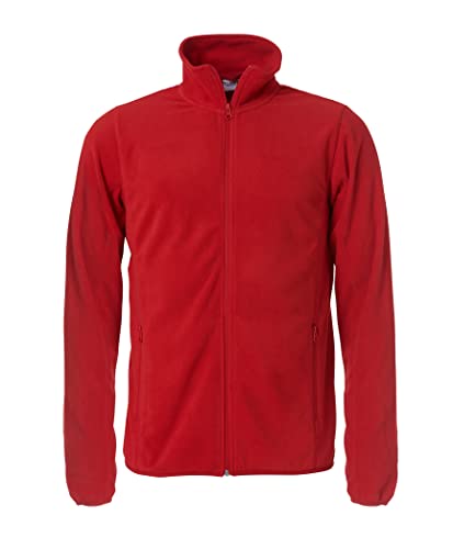 CLIQUE - Kurtka mikropolar męska Basic Micro Fleece Jacket, poliester, dziurka na zewnątrz, kieszenie na zamek błyskawiczny, turystyka, podróże, wypoczynek, Czerwony, L