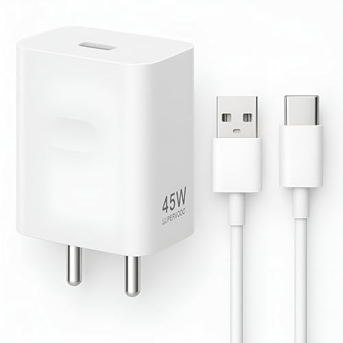 Image of 45W SuperVOOC Fast Charger Adapter with USB to C Cable Compatible with realme GT Neo 3, GT 2 Pro, GT Neo 2, X50 Pro, X7 Pro, 9 Pro+, 10 Pro+, 11 Pro, 11 Pro+ (45W Adapter & Cable), White