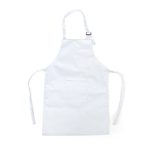 Delantal colorido de lona para niños de la marca Opromo, con bolsillo, tanto para manualidades como para cocinar (tallas S-XXL), Lona de algodón, Blanco, large