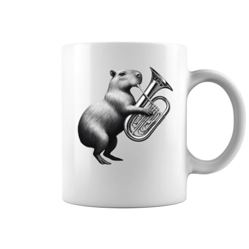 Generic Capybara Playing Tuba Tubaist Tuba Player White Mug - Printed on Both Sides, 11oz