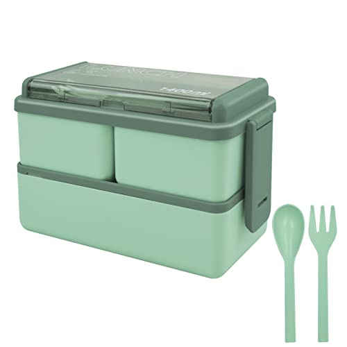 Jsdoin Bento Lunch Box, 1400ml, 3 Compartments, Green