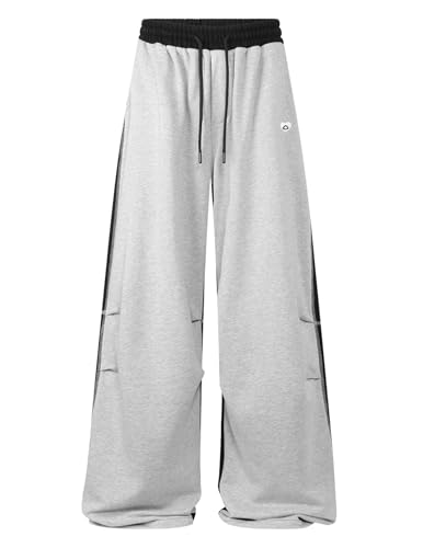 Aelfric Eden Baggy Sweatpants Color Block Wide Leg Lounge Pants Casual Streetwear Fashion Outfits Joggers Grey & Black X-Small