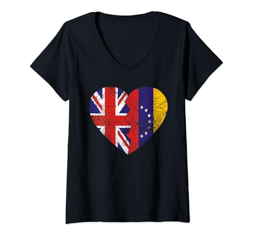 Mujer Corazón Banderas Británicas Venezolanas | Reino Unido Venezuela Camiseta Cuello V