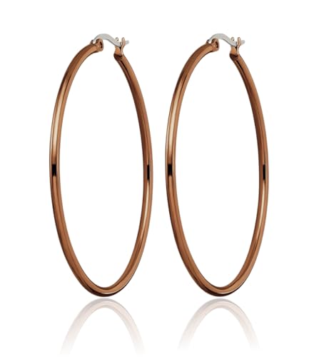 Stainless Steel Brown 48mm 2mm Large Hoop Earrings3