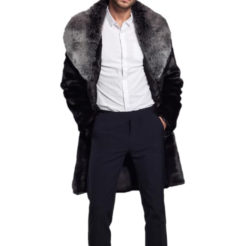 Image of Lisa Colly Mens Faux Fur Coat Jacket Winter Overcoat | Men's Faux Fur Long Jacket, Long Sleeve, Fluffy Warm, Winter Parka Coat
