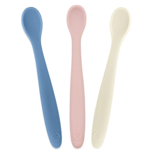 Image of WeeSprout Silicone Baby Spoons - First Stage Infant Feeding Utensils With Soft-Tip, Bendable Kitchenware for Parent & Self-Feeding, Ultra-Durable, Dishwasher Safe, Travel Case, Set of 3