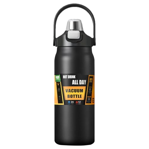 Botella térmica, taza portátil con asa, acero inoxidable que mantiene 12 horas frías 8 horas de agua caliente, para leche, café, bebidas, senderismo, mochileros, deportes al aire libre, gimnasio