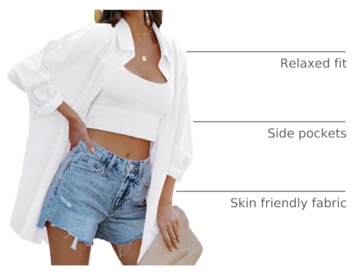 Image of FSHAOES Womens Oversized Button Down Shirts Casual Loose Long Sleeve Solid Lapel Long Blouses Tops with Pockets