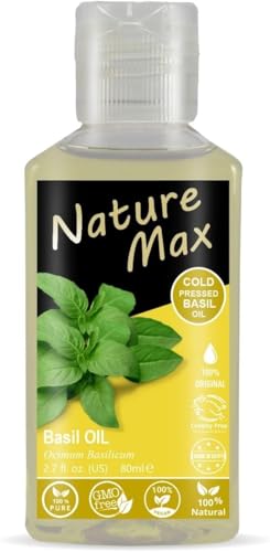 Nature Max Basil Oil Natural Premium Cold Pressed Egyptian Undiluted Pure Egypt Herbal Arab Herb Arabic Herbs For Skin Hair No Additives Non Gmo Kosher Halal ( 1 Pack = 2.70 oz / 80 ml ) زيت الريحان