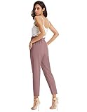 GRACE KARIN Women's Paper Bag Waist Pants Trouser Slim Casual Cropped Pants Small Puce S