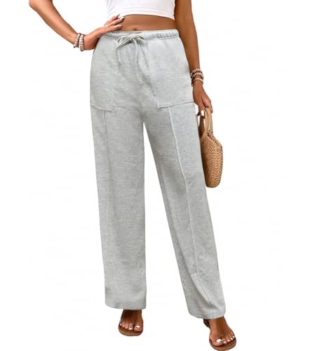Womens Modal Casual Pants Stretchy Wide Leg Lounge Pants Loose Fit Drawstring Trousers with Pockets