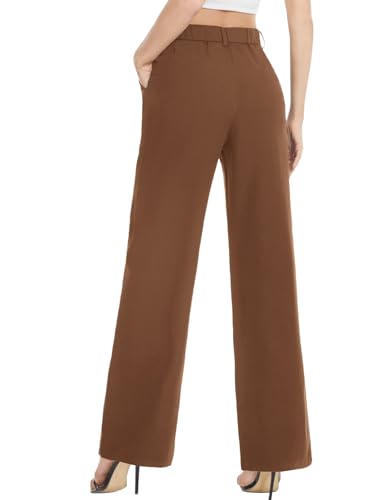 Tapata Women Wide Leg Pants High Waisted Dress Trousers Casual Elastic Pockets Business Work Slacks, Brown, 122