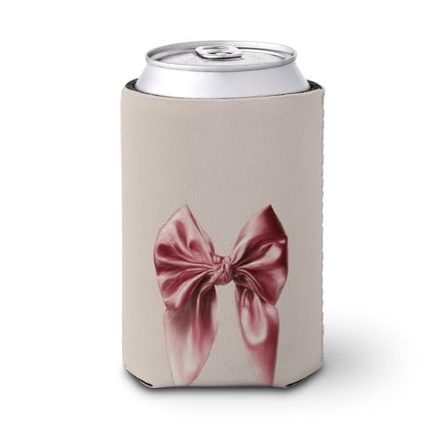 Funda enfriadora de latas de cerveza, lazo de satén rosa de lujo, minimalismo, enfriador de cerveza, soporte de bebidas aislado suave para fiestas, playa, eventos, hogar