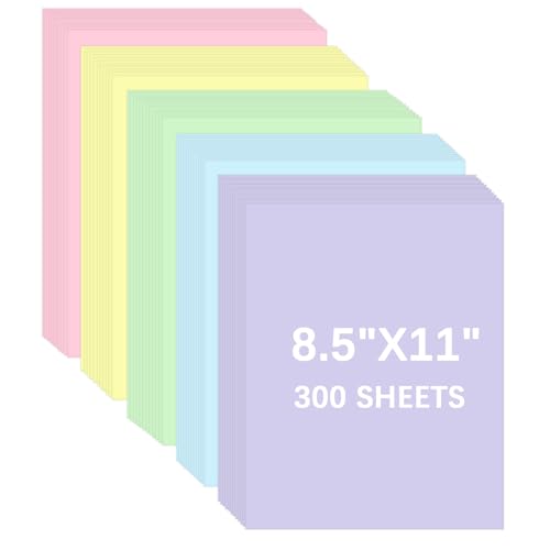 Swanaryo 300 Sheets Colored Cardstock 8.5 x 11 5 Assorted Pastel Colors Construction Printer Paper for Scrapbook DIY Crafts Cards Making(65LB/180 GSM)