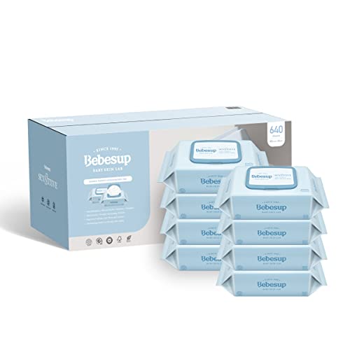 [BEBESUP] Hypoallergenic Premium Embossing Sensitive Baby Wipes (65 GSM) 80Sheet X 8Pack (Total 640) with Flip Top_Non Allergenic_Free Alcohol Fragrance Paraben_Natural Formulated_Gift Set