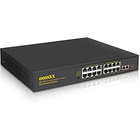 {Gigabit Uplink} 18Port POE Switch, 16 Port 100Mbps PoE+/ 2 Gig Up-link Ports/ 1 Fiber SFP Port, 802.3af/at Unmanaged 300W Built-in Power, Extend Function, Metal, 19" Rackmount Plug and Play Cover