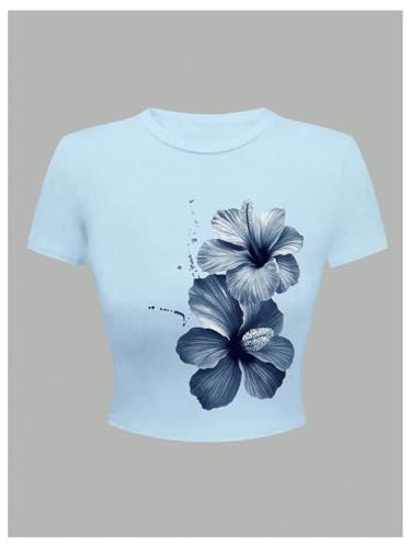 Girl's Floral Graphic Tees Short Sleeve Crewneck Cute T Shirt Summer Tops4