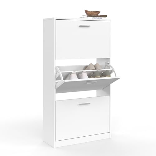 idmarket – Zapatero de 3 puertas color blanco