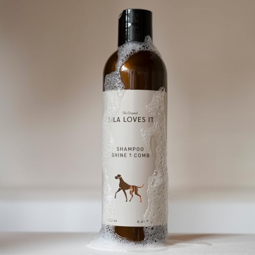 Shampoo für Hunde - natürliche Fellpflege, mit Argan- und Lavendelöl, vegan, ohne Parabene, ohne Parfum & ohne Silikon, SHAMPOO SHINE & COMB von LILA LOVES IT, 250 ml